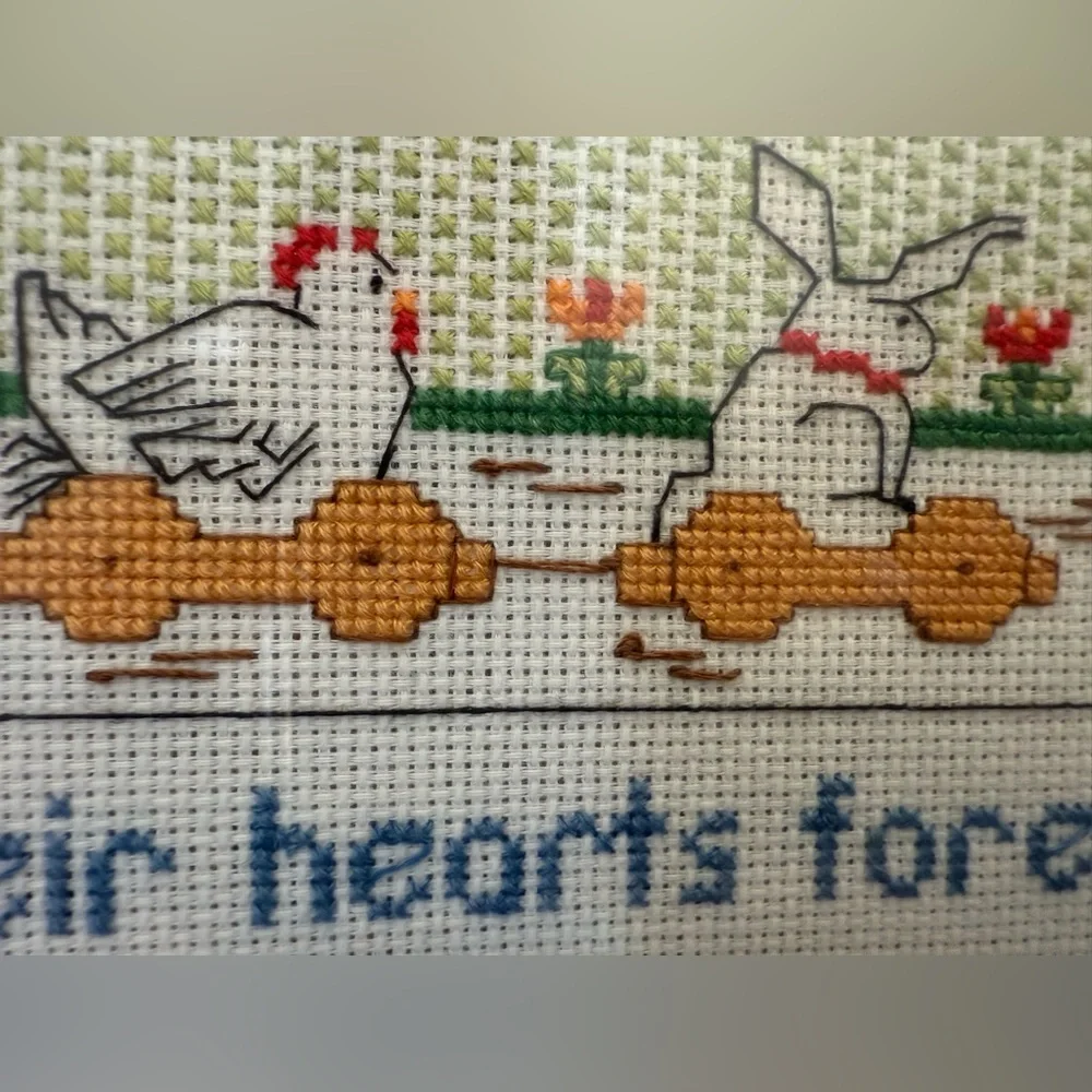 Vintage Cross Stitch HEARTS‎ AND HANDS 13” X 7”